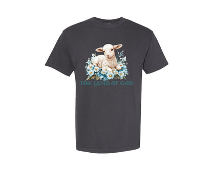 brand:Comfort Colors|color:Graphite|Easter Lamb Of God Christian Graphic T-Shirt