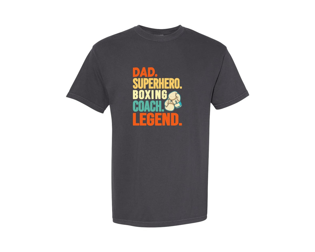 brand:Comfort Colors|color:Graphite|Dad Superhero Boxing Coach T Shirt Graphic T-Shirt