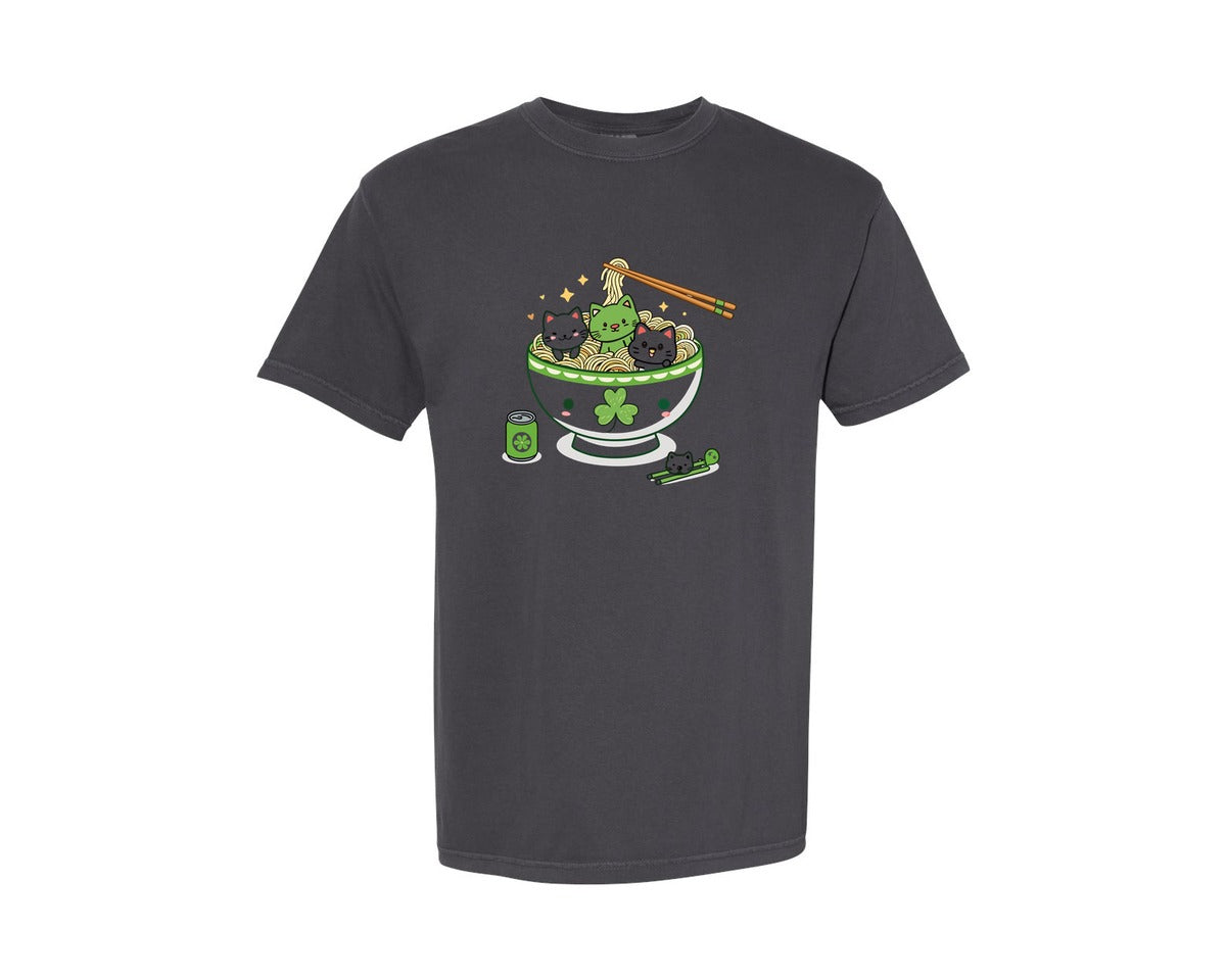 brand:Comfort Colors|color:Graphite|Lucky Ramen Cat St Patricks Day Graphic T-Shirt