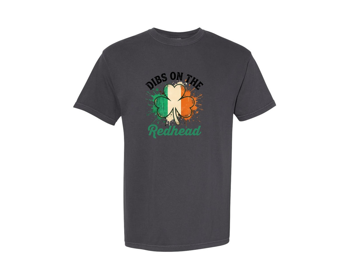 brand:Comfort Colors|color:Graphite|Dibs On The Redhead Irish Shamrock Graphic T-Shirt