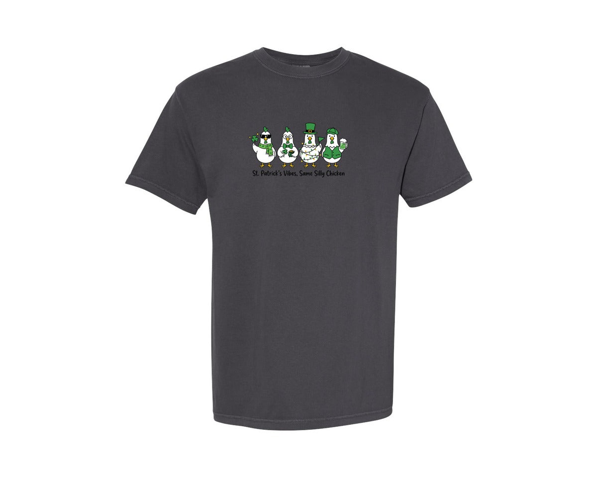 brand:Comfort Colors|color:Graphite|St Patricks Vibes Same Silly Chicken 2 Graphic T-Shirt