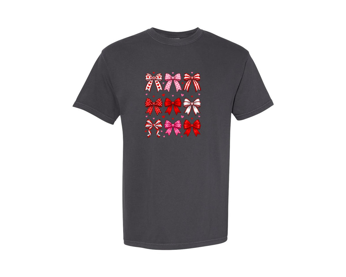 brand:Comfort Colors|color:Graphite|Valentine Coquette Bow 9 Graphic T-Shirt