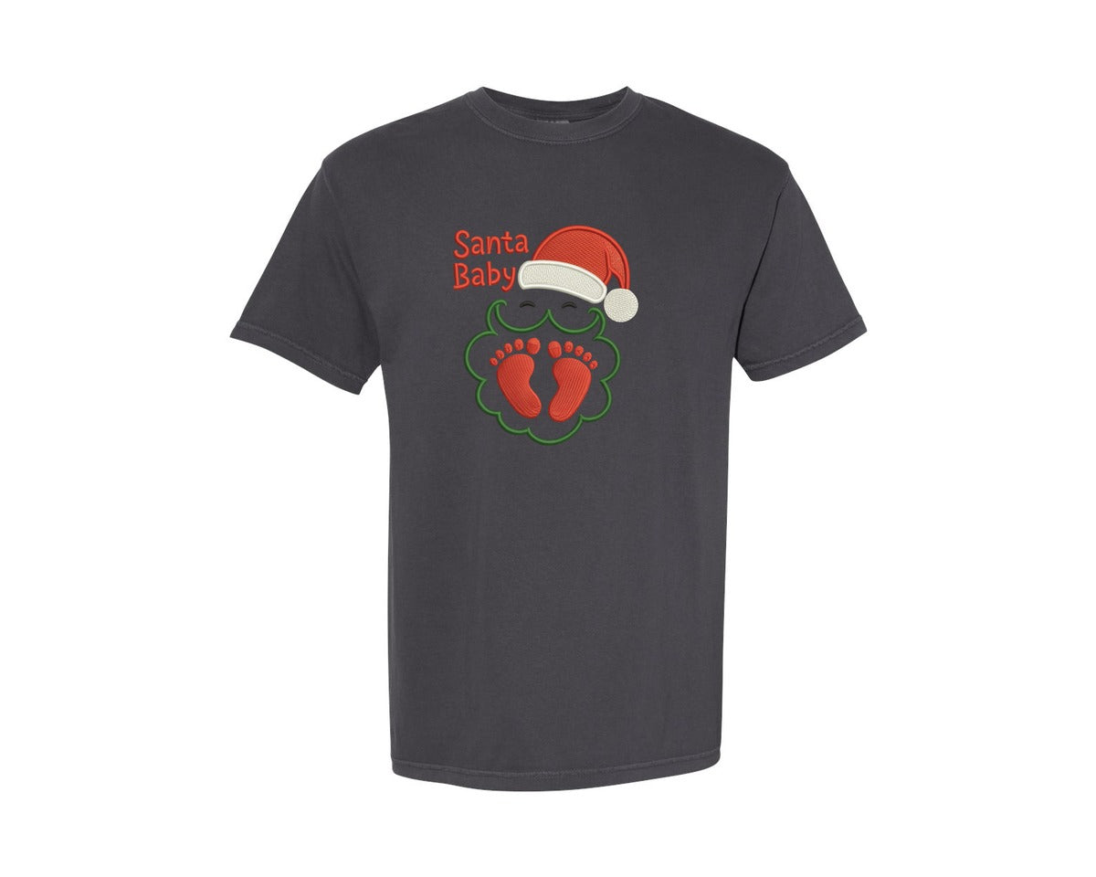 brand:Comfort Colors|color:Graphite|Santa Baby Embroidery Christmas Graphic T-Shirt