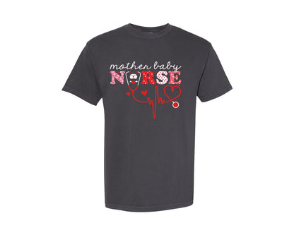 brand:Comfort Colors|color:Graphite|Mother Baby Nurse Valentines Day Postpar Graphic T-Shirt