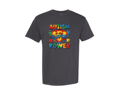 brand:Comfort Colors|color:Graphite|Autism Is My Superpower Ripped Graphic T-Shirt
