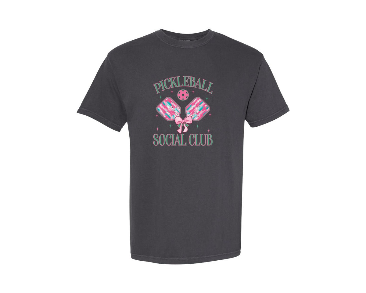 brand:Comfort Colors|color:Graphite|Glitter Pickleball Preppy Graphic T-Shirt