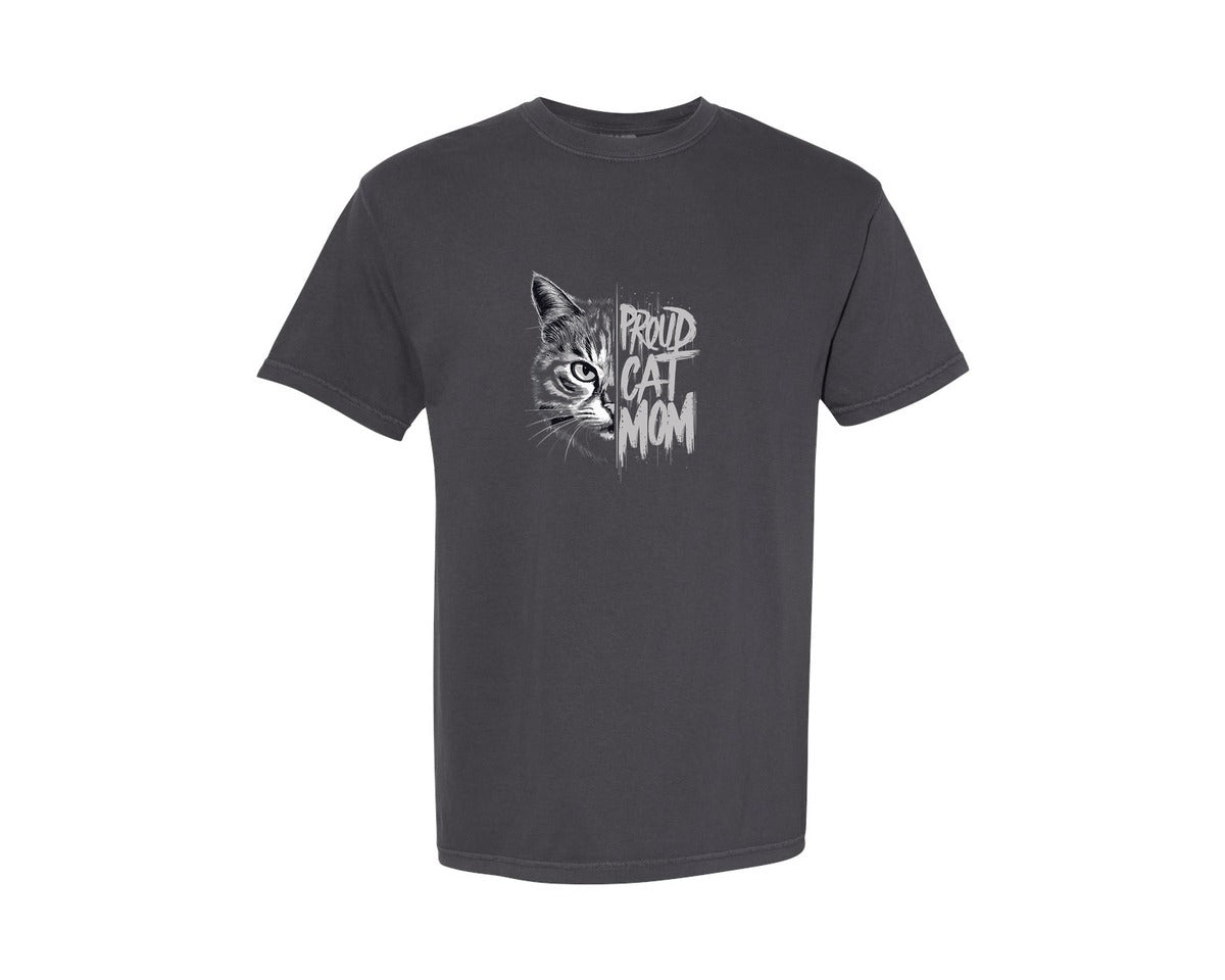 brand:Comfort Colors|color:Graphite|Proud Cat Mom Mothers Daycat Lover 2 Graphic T-Shirt