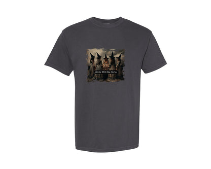 brand:Comfort Colors|color:Graphite|Girls Will Be Girls Witch Halloween 3 Graphic T-Shirt