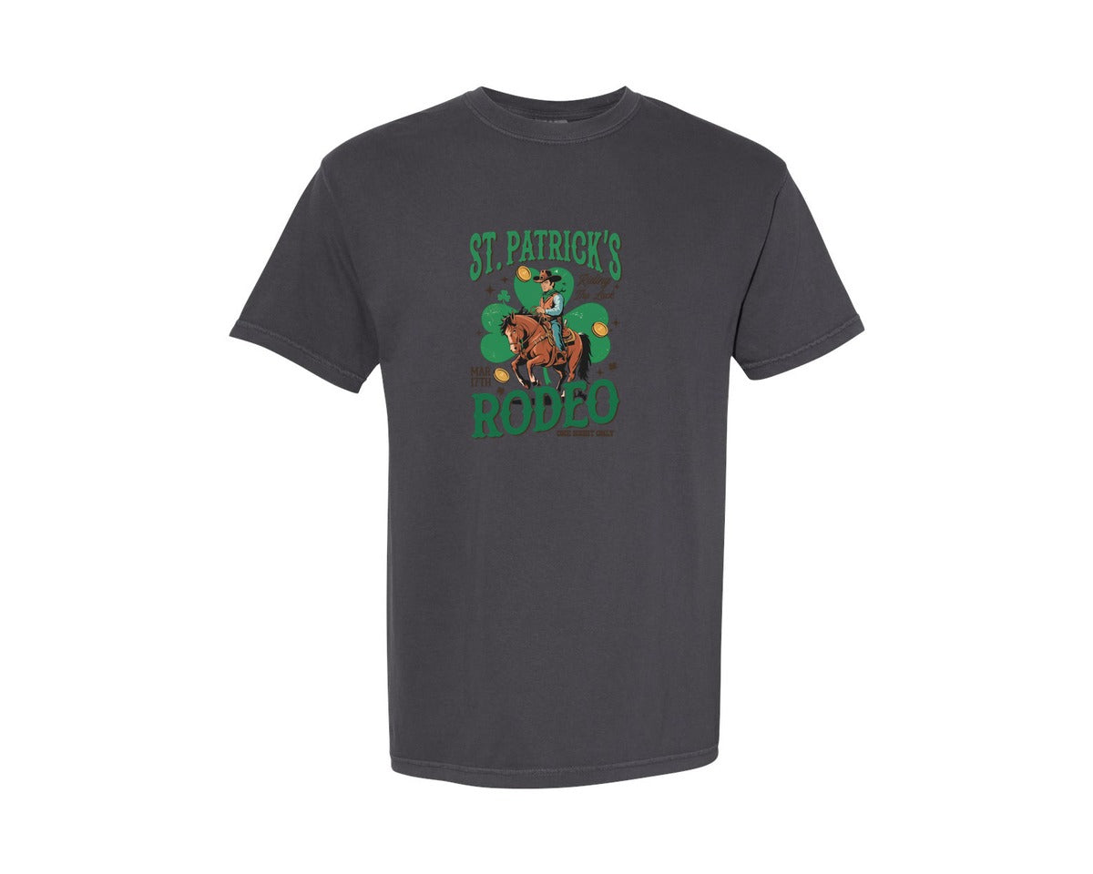 brand:Comfort Colors|color:Graphite|Retro Western St Patricks Day Rodeo Graphic T-Shirt