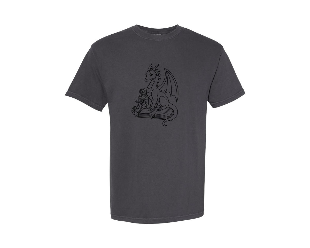 brand:Comfort Colors|color:Graphite|Cat And Dragon Book Book Lover Desig Graphic T-Shirt