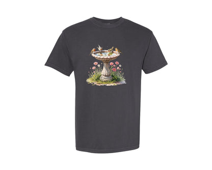 brand:Comfort Colors|color:Graphite|Bird Bath Vintage Garden Birdbath Graphic T-Shirt