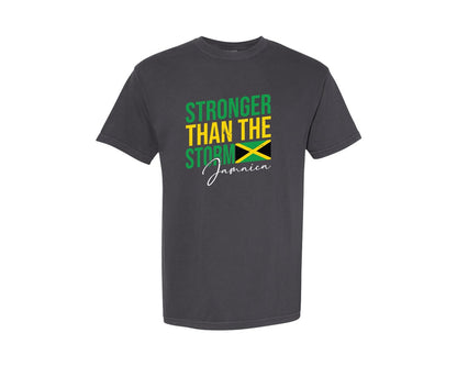brand:Comfort Colors|color:Graphite|Stronger Than The Storm Jamaica Shirt Graphic T-Shirt