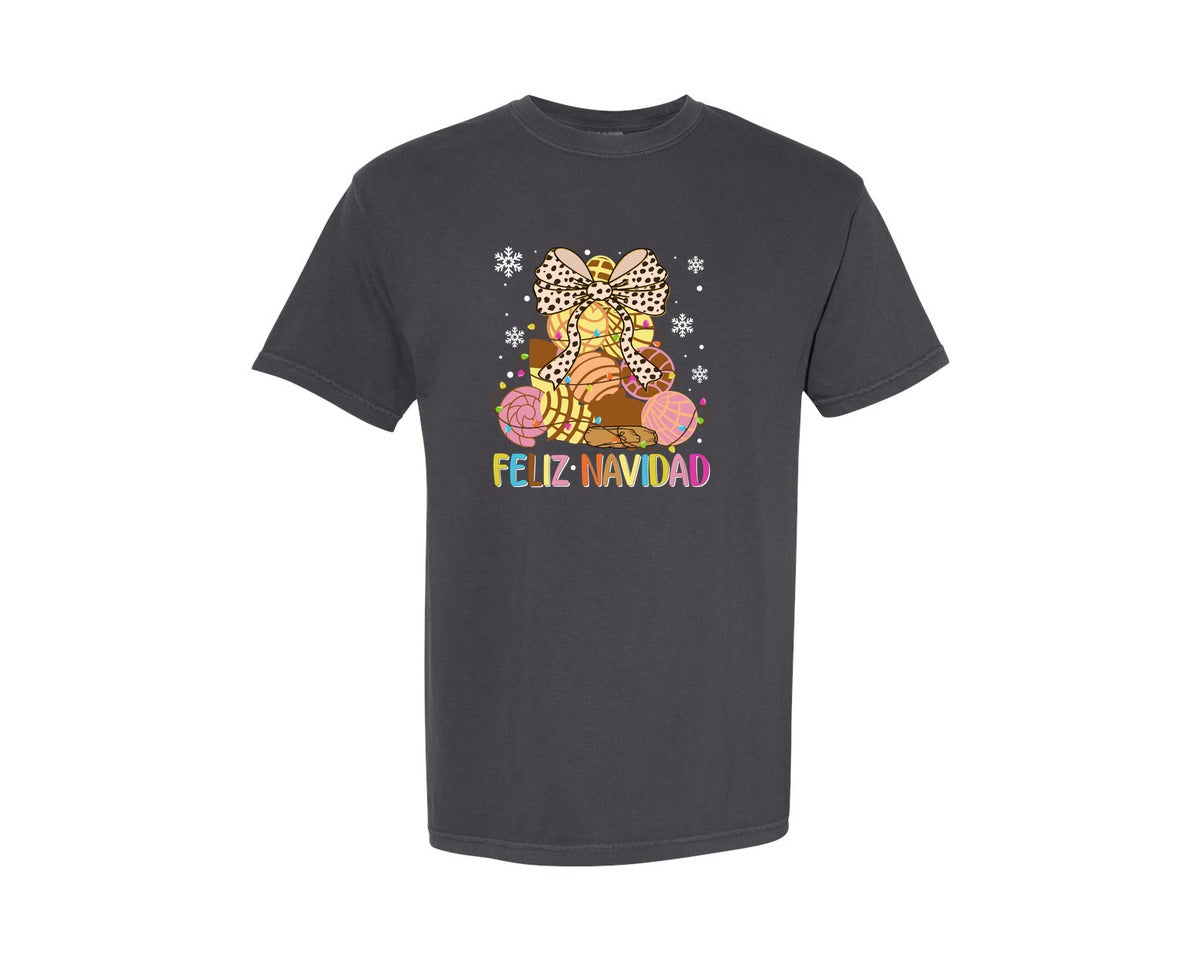 brand:Comfort Colors|color:Graphite|Feliz Navidad Mexican Christmas Graphic T-Shirt