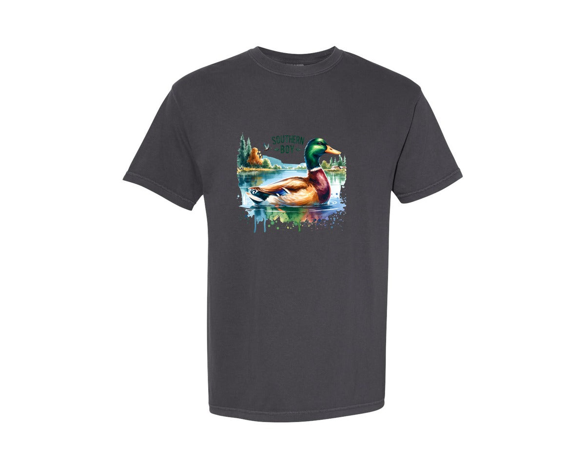 brand:Comfort Colors|color:Graphite|Southern Boy Mallard Duck Hunting Graphic T-Shirt