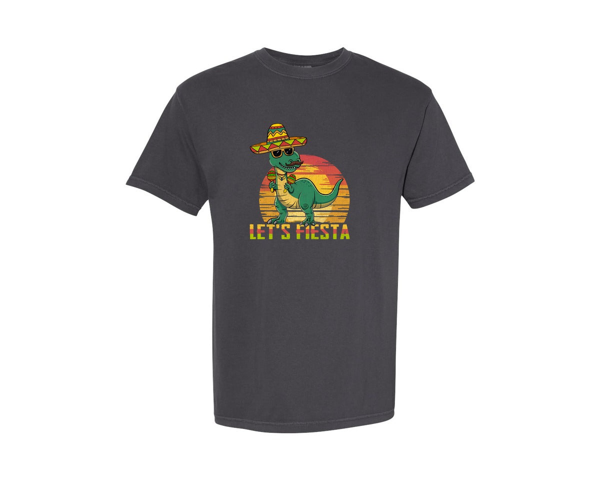 brand:Comfort Colors|color:Graphite|Lets Fiesta Dinosaur Cinco De Mayo Graphic T-Shirt