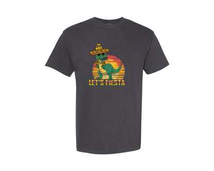 brand:Comfort Colors|color:Graphite|Lets Fiesta Dinosaur Cinco De Mayo Graphic T-Shirt