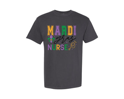 brand:Comfort Colors|color:Graphite|Mardi Gras Mardi Gras Nurse Graphic T-Shirt