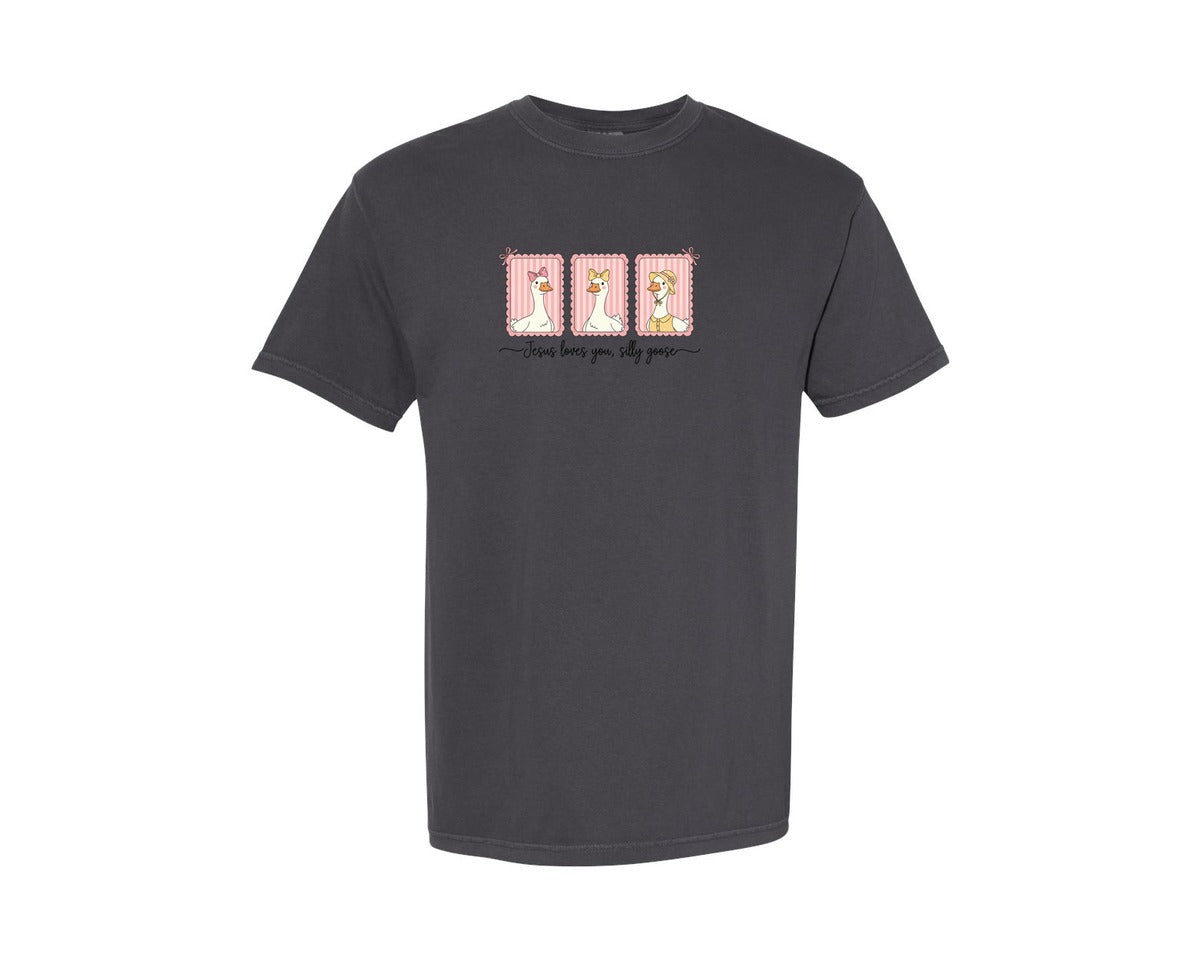 brand:Comfort Colors|color:Graphite|Jesus Loves You Silly Goose Graphic T-Shirt