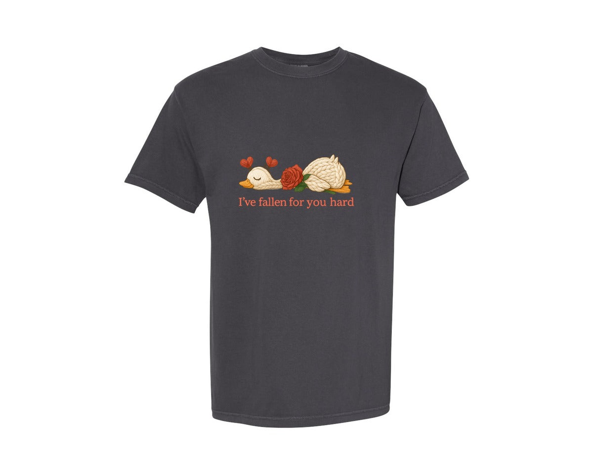 brand:Comfort Colors|color:Graphite|Faux Crochet Valentine Goose Graphic T-Shirt