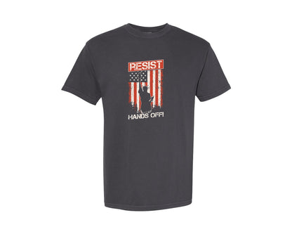 brand:Comfort Colors|color:Graphite|Resist Hands Off Protest T Shirt Design Graphic T-Shirt