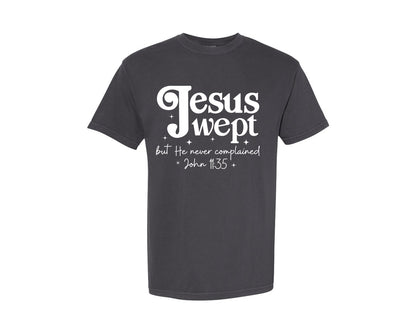 brand:Comfort Colors|color:Graphite|Jesus Wept Floral Christian Graphic T-Shirt