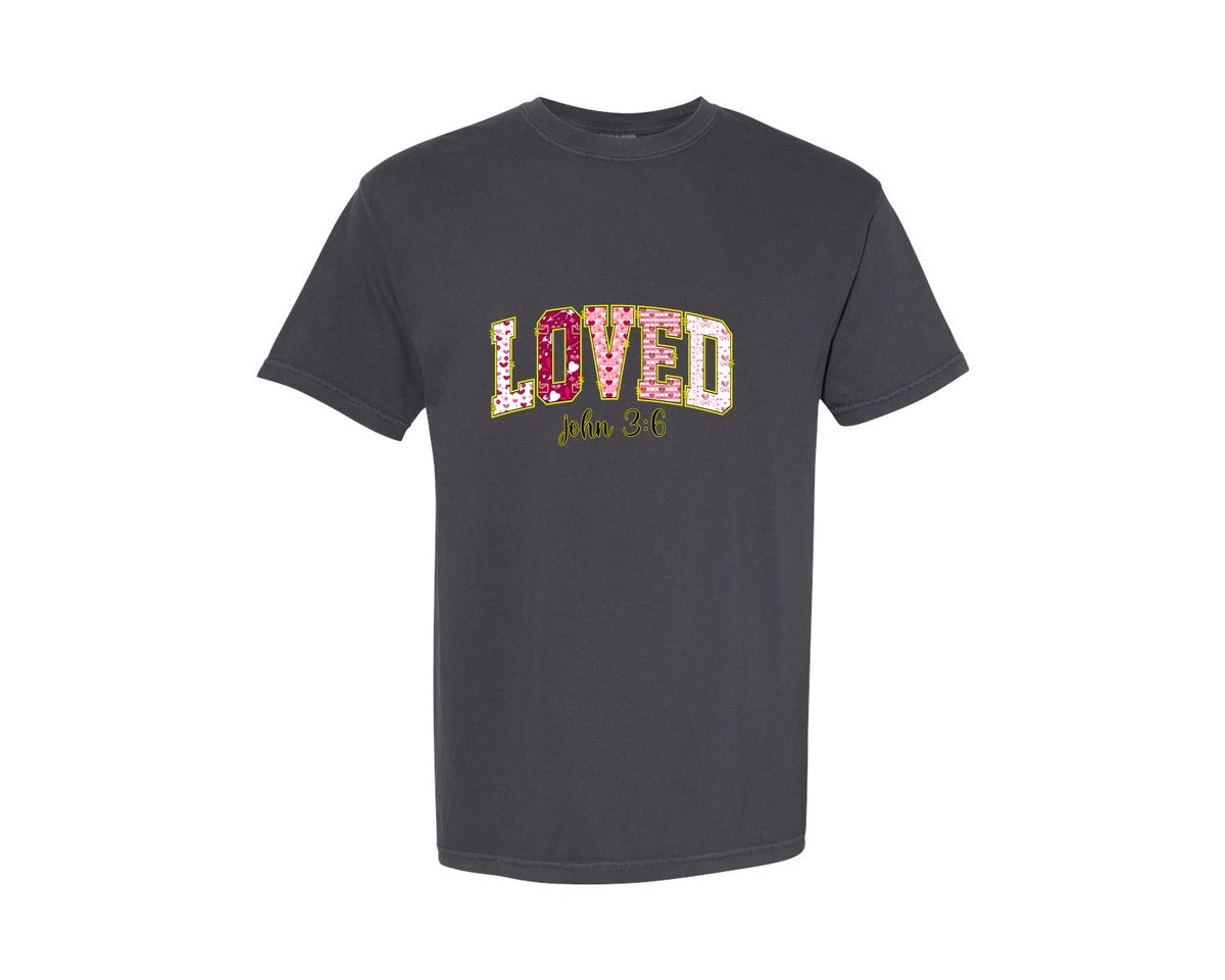 brand:Comfort Colors|color:Graphite|Loved John 36 Christian Valentine Graphic T-Shirt