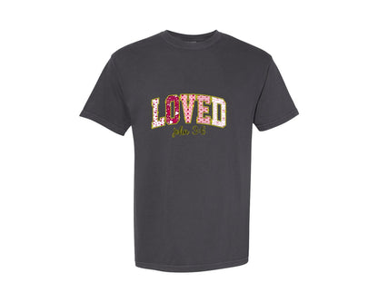 brand:Comfort Colors|color:Graphite|Loved John 36 Christian Valentine Graphic T-Shirt