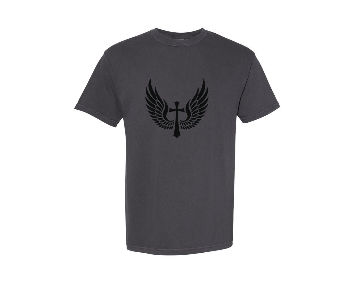 brand:Comfort Colors|color:Graphite|Angel Wings Cross Symbol Graphic T-Shirt