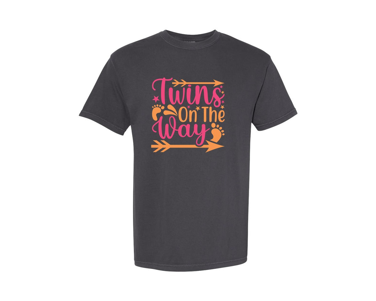 brand:Comfort Colors|color:Graphite|Twins On The Way Newborn Design 3 Graphic T-Shirt