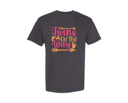 brand:Comfort Colors|color:Graphite|Twins On The Way Newborn Design 3 Graphic T-Shirt