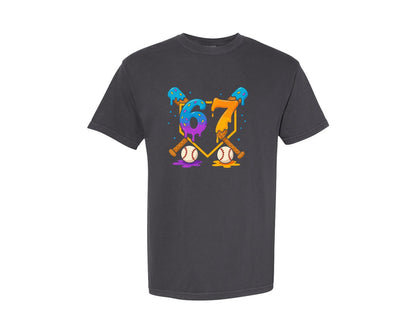 brand:Comfort Colors|color:Graphite|Color Splash 67 Birthday Gnome Design Graphic T-Shirt
