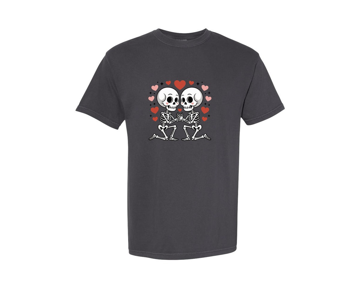 brand:Comfort Colors|color:Graphite|Funny Skeleton Valentinefunny Love Graphic T-Shirt