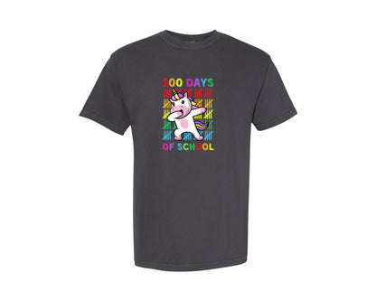 brand:Comfort Colors|color:Graphite|100 Days Of School Dabbing Unicorn Graphic T-Shirt