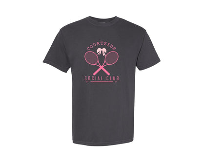 brand:Comfort Colors|color:Graphite|Vintage Tennis Courtside Sport Coquette 2 Graphic T-Shirt