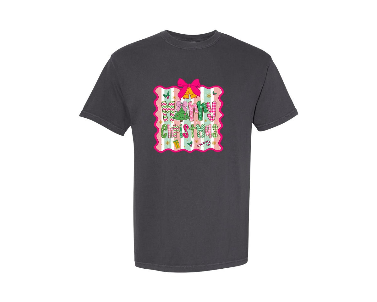 brand:Comfort Colors|color:Graphite|Merry Christmas Cute Pastel Holiday Graphic T-Shirt
