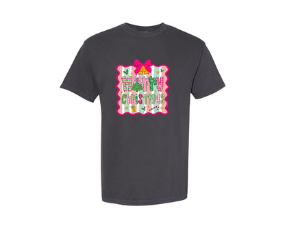 brand:Comfort Colors|color:Graphite|Merry Christmas Cute Pastel Holiday Graphic T-Shirt