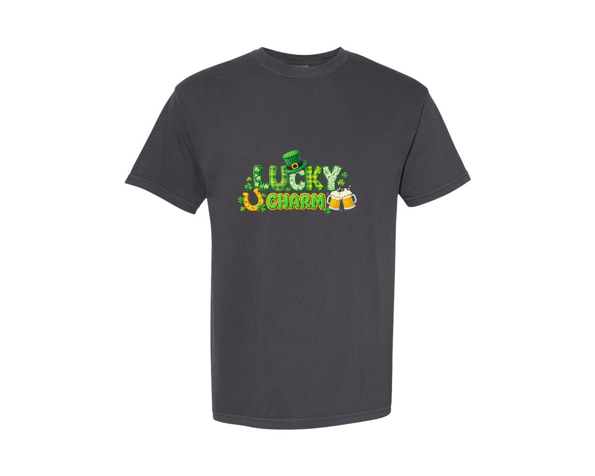 brand:Comfort Colors|color:Graphite|Crochet Lucky St Patricks Day Graphic T-Shirt