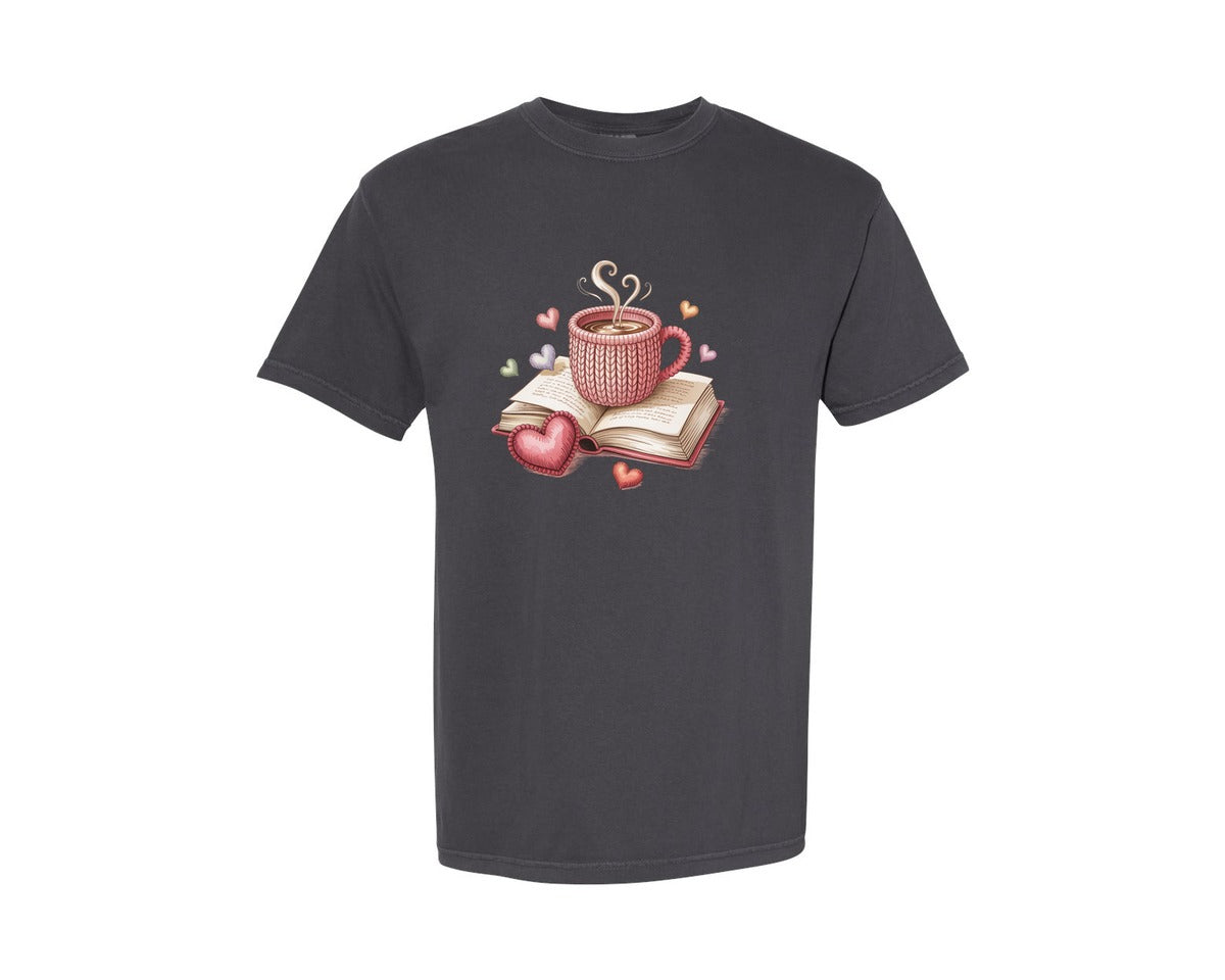 brand:Comfort Colors|color:Graphite|Faux Yarn Books Are My Valentine Graphic T-Shirt