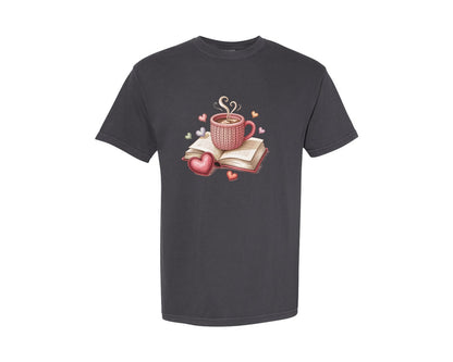 brand:Comfort Colors|color:Graphite|Faux Yarn Books Are My Valentine Graphic T-Shirt