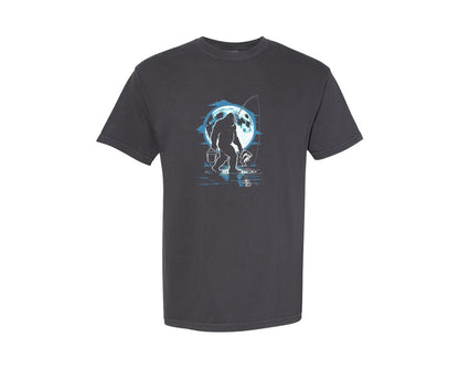 brand:Comfort Colors|color:Graphite|Bigfoot Fishing In Moonlight Sasquatch Graphic T-Shirt