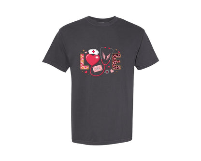 brand:Comfort Colors|color:Graphite|Nurse Valentine Nursing Rn Nurse Graphic T-Shirt