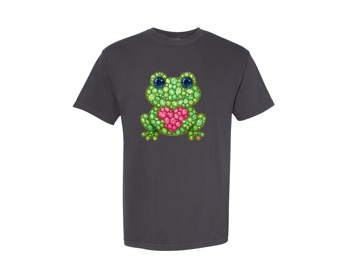 brand:Comfort Colors|color:Graphite|Faux Rhinestone Frog 2 Graphic T-Shirt