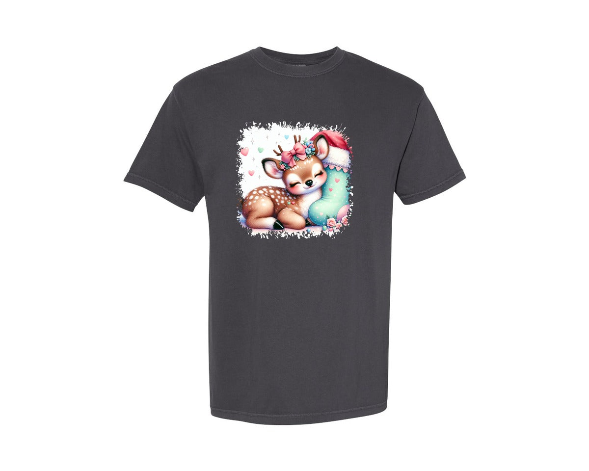 brand:Comfort Colors|color:Graphite|Deer Christmas Square Tshirt Graphic T-Shirt