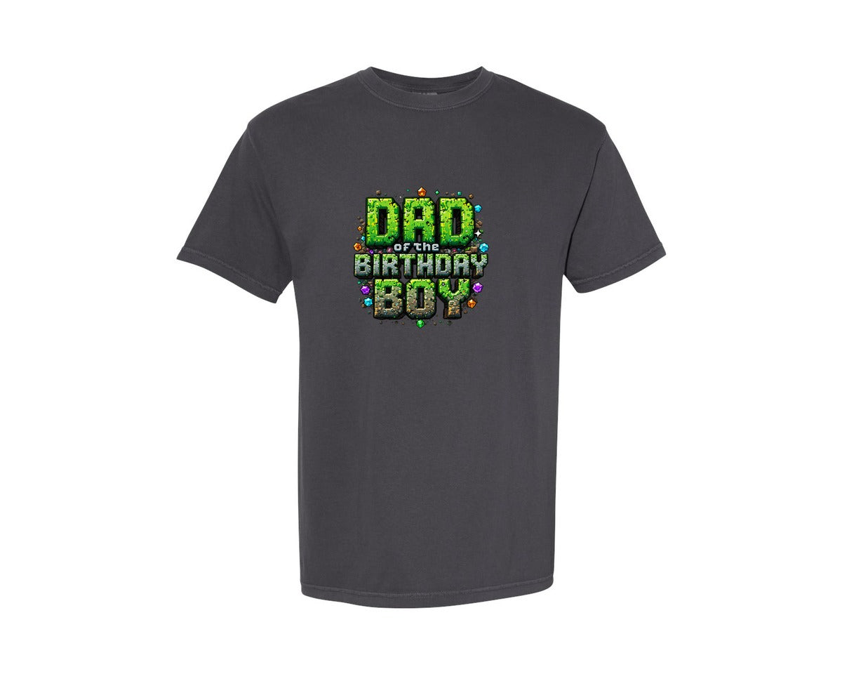 brand:Comfort Colors|color:Graphite|Dad Of The Birthday Boy Minecraft Graphic T-Shirt