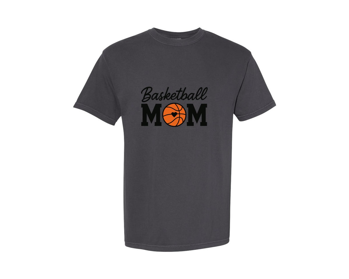 brand:Comfort Colors|color:Graphite|Basketball Mom Heart Design Graphic T-Shirt