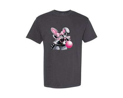 brand:Comfort Colors|color:Graphite|Cute Raccoon With Glasses Bubble Gum 6 Graphic T-Shirt