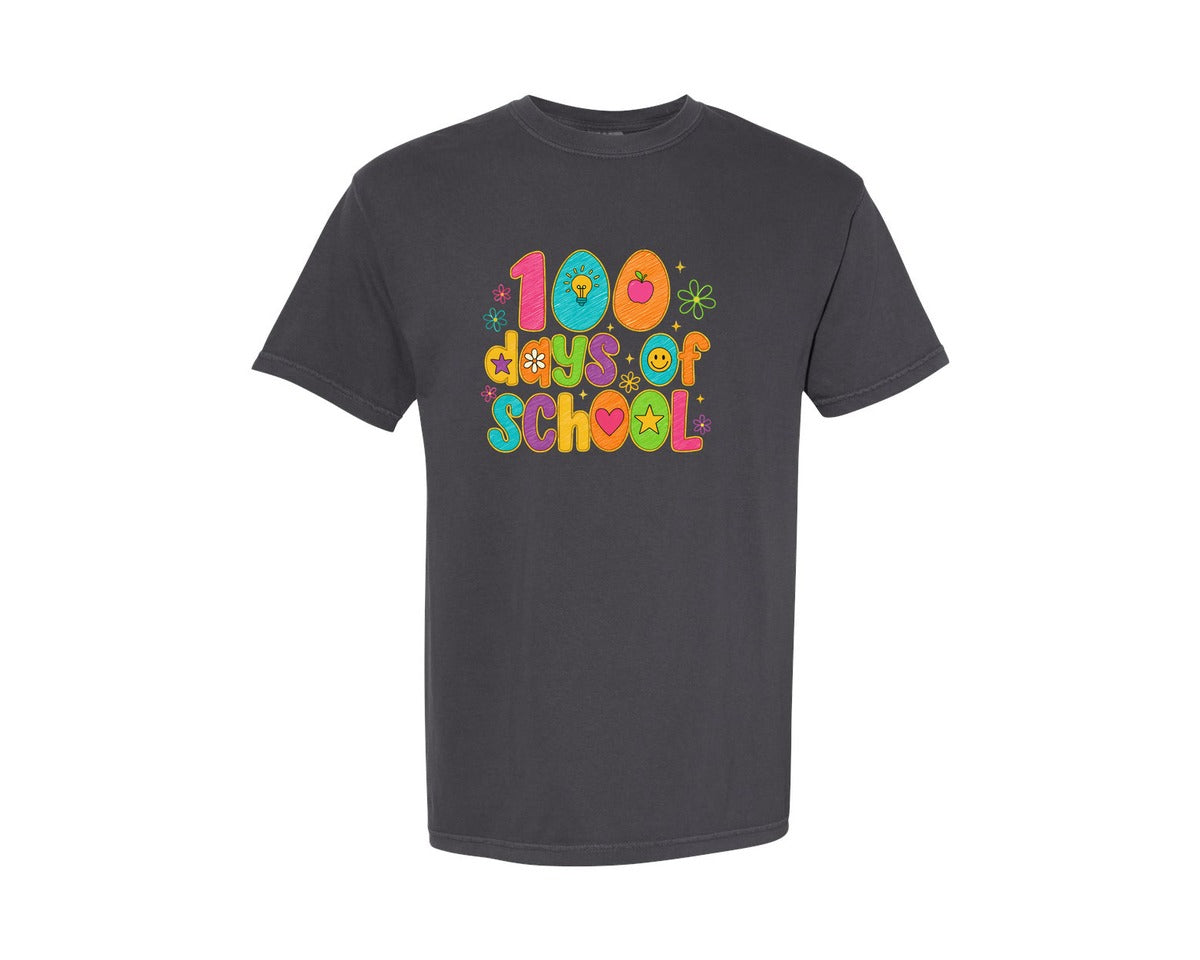 brand:Comfort Colors|color:Graphite|Colorful Teacher 100 Days Of School Graphic T-Shirt