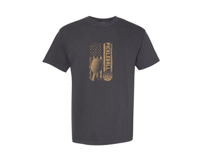 brand:Comfort Colors|color:Graphite|Pickleball Us Flag T Shirt Design Graphic T-Shirt