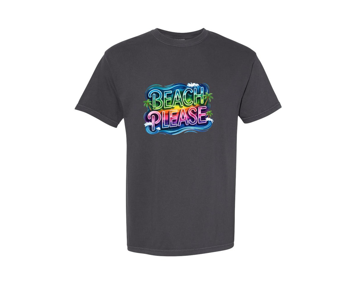 brand:Comfort Colors|color:Graphite|Colorful Summer Beach Please Graphic T-Shirt