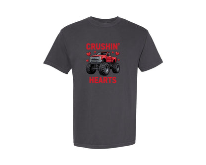 brand:Comfort Colors|color:Graphite|Kids Valentine Monster Truck 3 Graphic T-Shirt